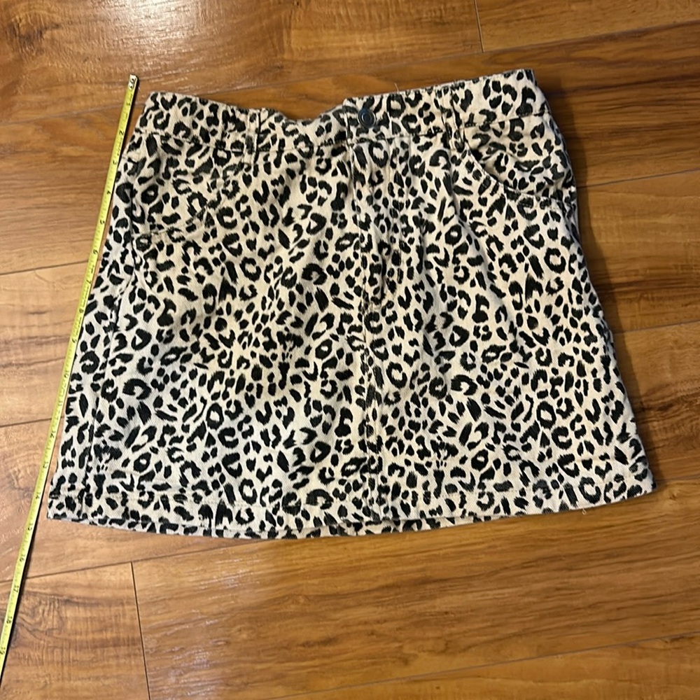Leopard print denim mini skirt